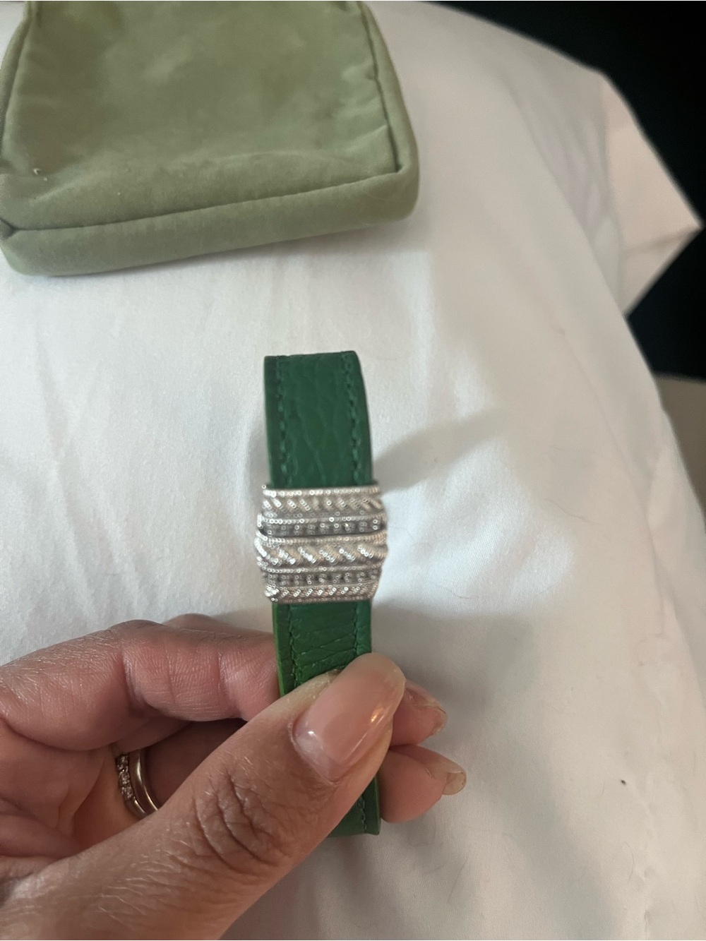 Judith Ripka Green Leather Bracelet with Silver Rope Chain Accent - Picture 3 of 4